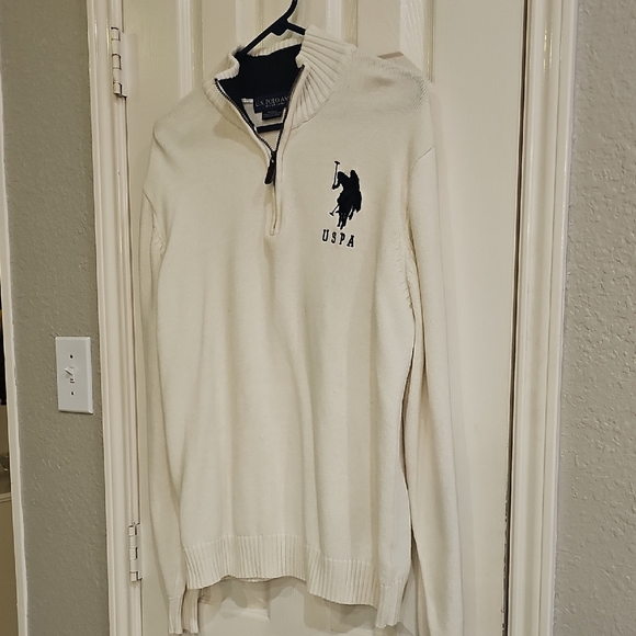 U.S. Polo Assn. Unisex Vintage YTK Off-White Zip-Up Sweater Large - Picture 11 of 14